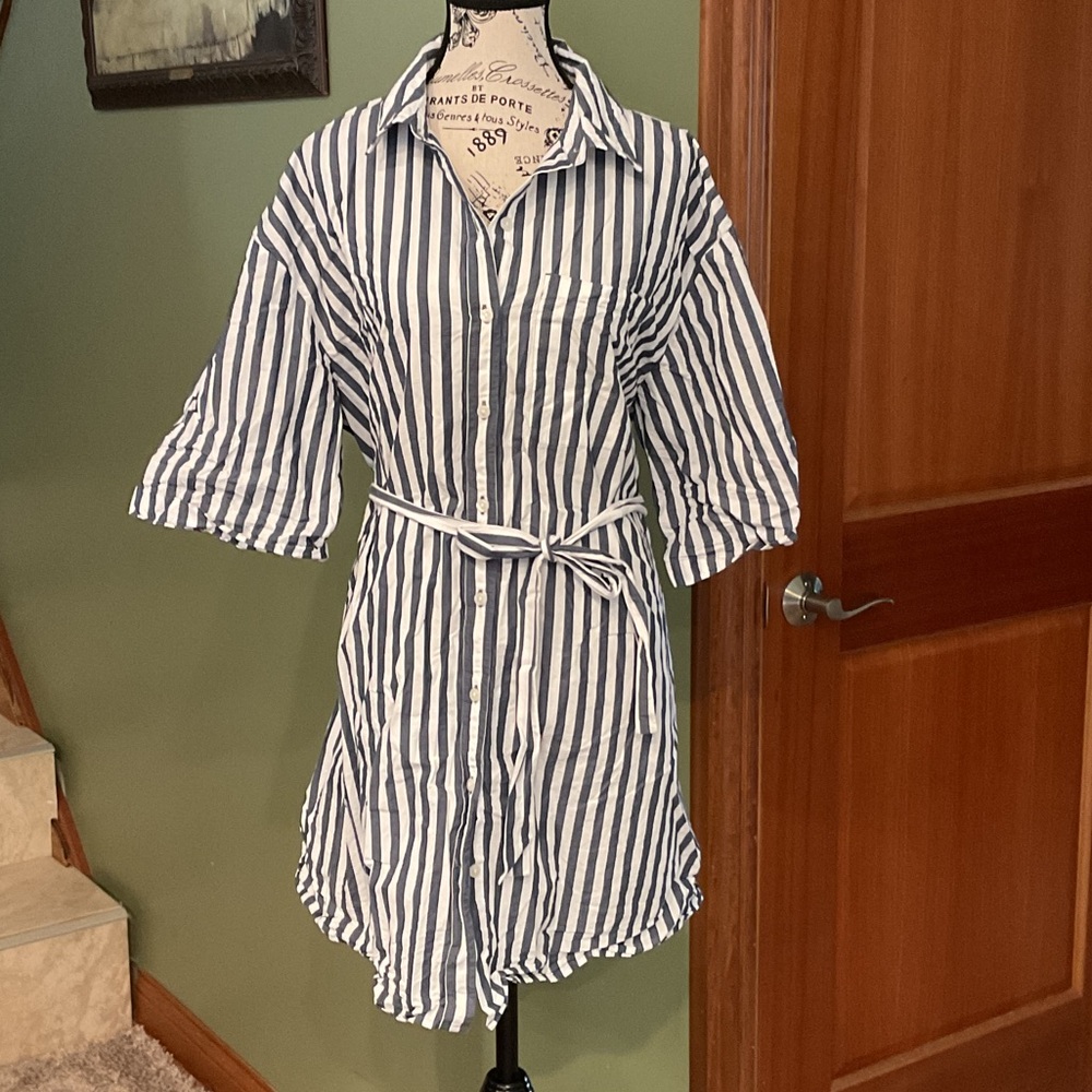 Striped Blue and White Mini Dress, Size L